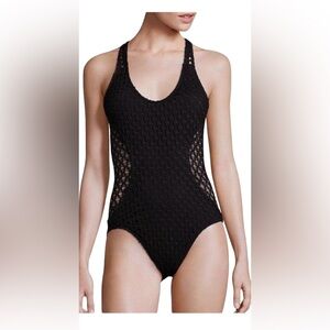 Milly Cabana Martinique Black Netting Lace Eyelet One Piece Swimsuit NWT Small
